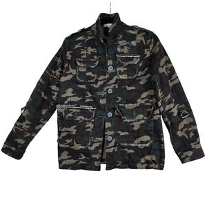 Heartloom Camo Jacket Studded Distressed Utility Green XS Military, Grunge, Edgy